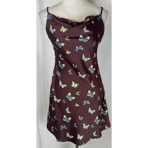 Urban Outfitters Y2K Butterfly Satin Slip Mini Dress Burgundy size medium